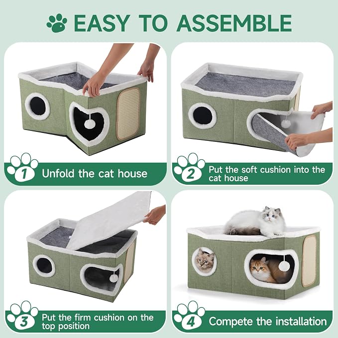 Cat Beds for Indoor Cats, Extra Wide Cat Cube House for Multi Cats, Foldable - Image 8