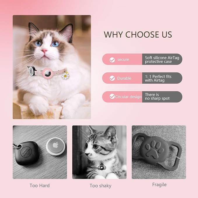 8-13in Airtag Cat Collar Lightweight and Comfortable, Bells & Flower Charm - Image 6