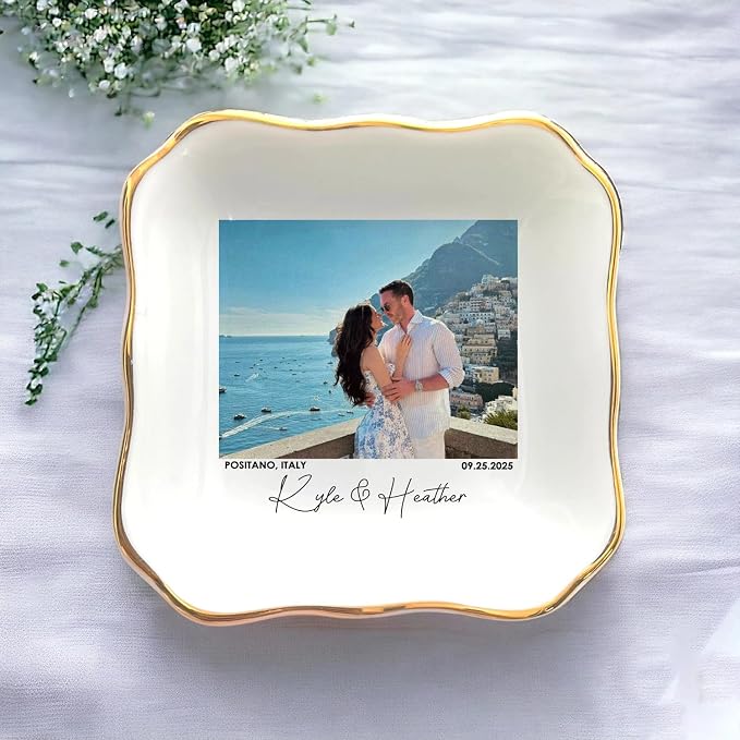 Custom Couple Portrait Photo Ring Dish, Personalized Picture Trinket Tray - Image 3