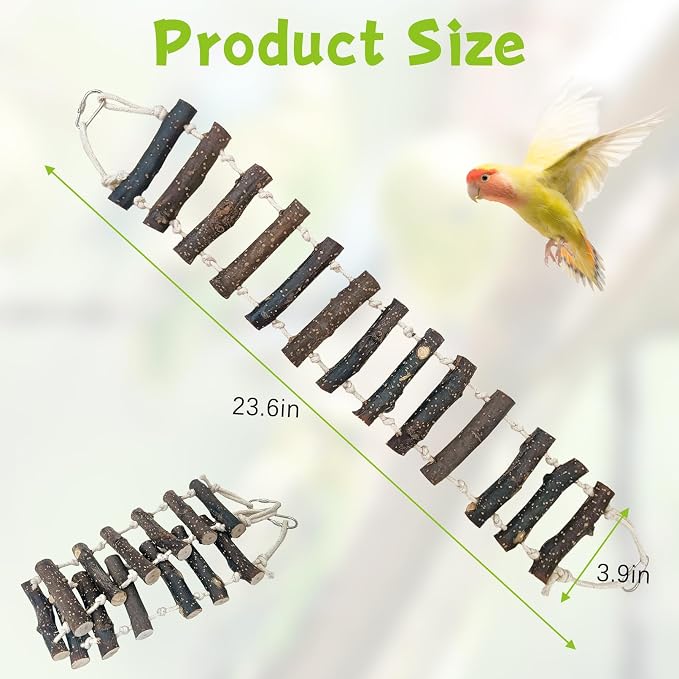 BNOSDM Birds Rope Ladder Toy 2Pcs Wooden Bird Hanging Ladders Pet Climbing - Image 2