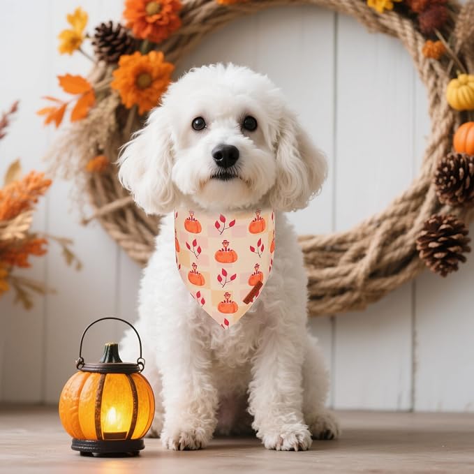 ADOGGYGO Thanksgiving Dog Bandanas 2 Pack, Reversible Turkey Pumpkin Pet Scarf - Image 2