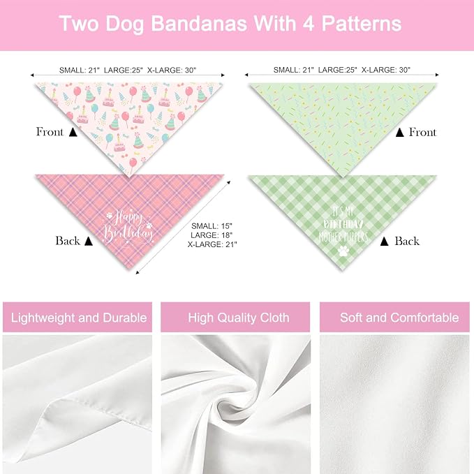 Birthday Dog Bandanas, Double Side All 4 Patterns Reversible Large Pet Bandanas - Image 3