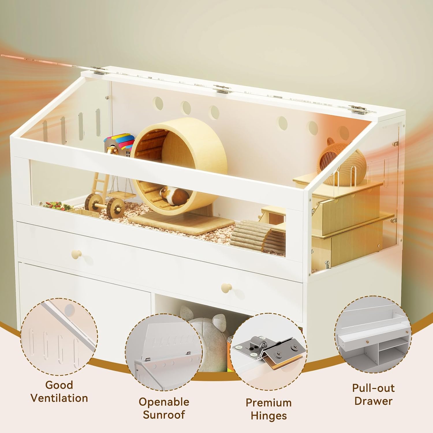 Hamster Cage with Storage Cabinet and Acrylic Panels - GlobalHabitat Supply