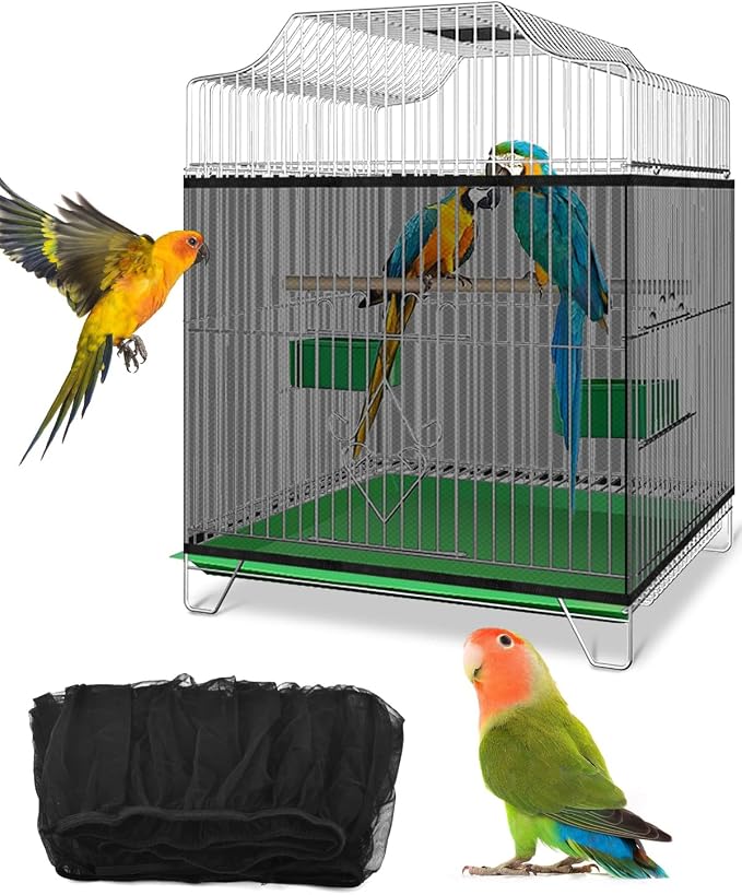 Bissap Bird Cage Seed Catcher, Universal Birdcage Net Nylon Adjustable Elastic by Bissap