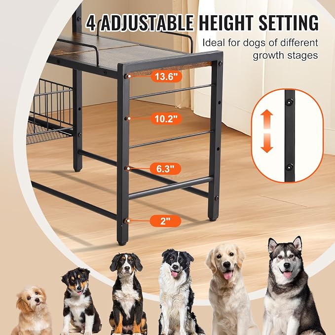 VEVOR Pet Feeding Station with Storage, 4 Height Adjustable Elevated Dog Bowl - Image 3