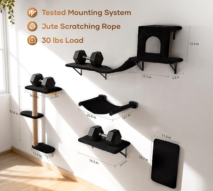 Wall Mounted Cat Furniture Combo of 5, 5 in 1 Cat Shelves - Image 5