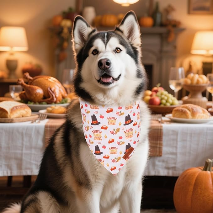 PTDECOR Thanksgiving Fall Dog Bandanas, Happy Thanksgiving Pumpkin Triangle - Image 3