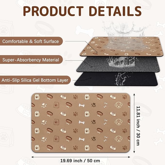 Dog Food Mat for Bowls, Absorbent Quick Dry Dog Cat Mats for Food and Water - Image 2