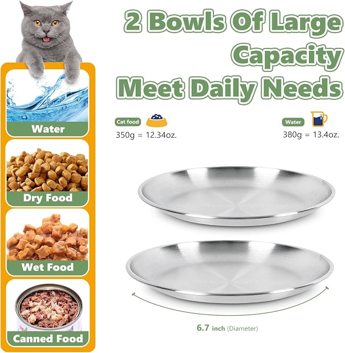 6-Pack Stainless Steel Cat Food Bowls, Shallow Whisker-Friendly Non-Slip - Image 5