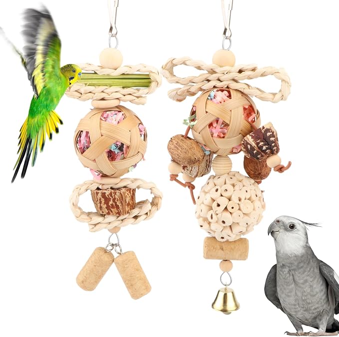 Wontee Bird Toys Colorful Shredding Crinkles Foraging Toys Natural Sola Ball by Wontee