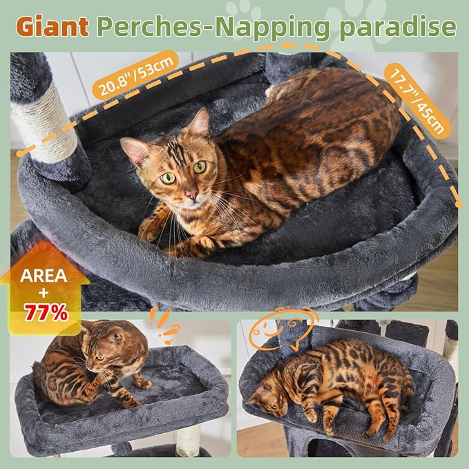 Taoqimiao 71 Inches Cat Tree for Large Cats 20lbs+, 3 Giant Perches, Widened - Image 3
