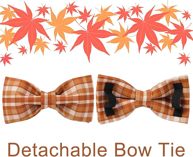 Fall Plaid Dog Collar and Bow Tie Set – Brown Orange Checkered Adjustable Collar - Image 4