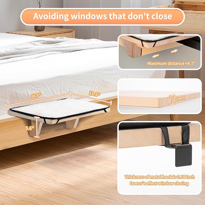 PETSFIT Cat Window Perch, Natural Solid Wood Cat Hammock - Image 3