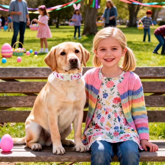 DOGWONG Easter Dog Collar, Cute Pink Easter Bunny Pet Collar Durable Holiday - Image 5