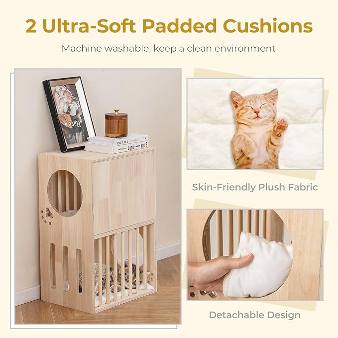 Tangkula 2-Tier Luxury Wood Cat House, Wooden Kitten Cage Condo - Image 5
