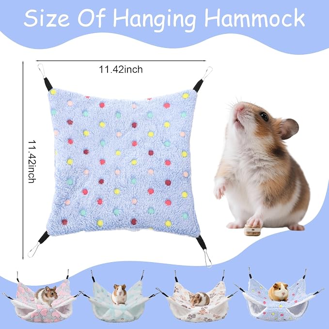 4 Pack Small Animal Hammock, 11.4x11.4 Inch Guinea Pig Rat Ferret Hanging Bed - Image 2
