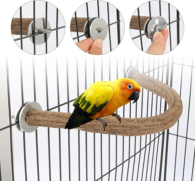 Rypet Parrot Natural Wood Stand Perch, Swing U Shape Natural Parrot Perch - Image 3