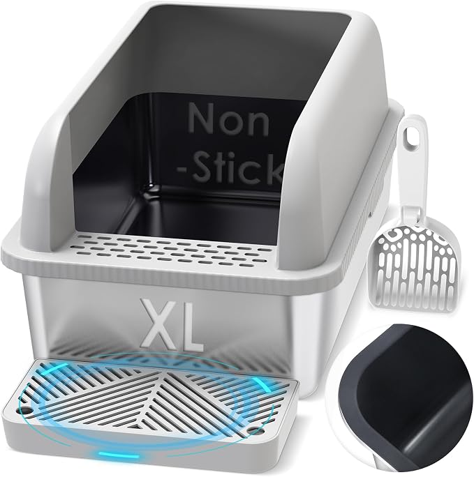 Non-Sticky Coated Stainless Steel Cat Litter Box by Suzzipaws