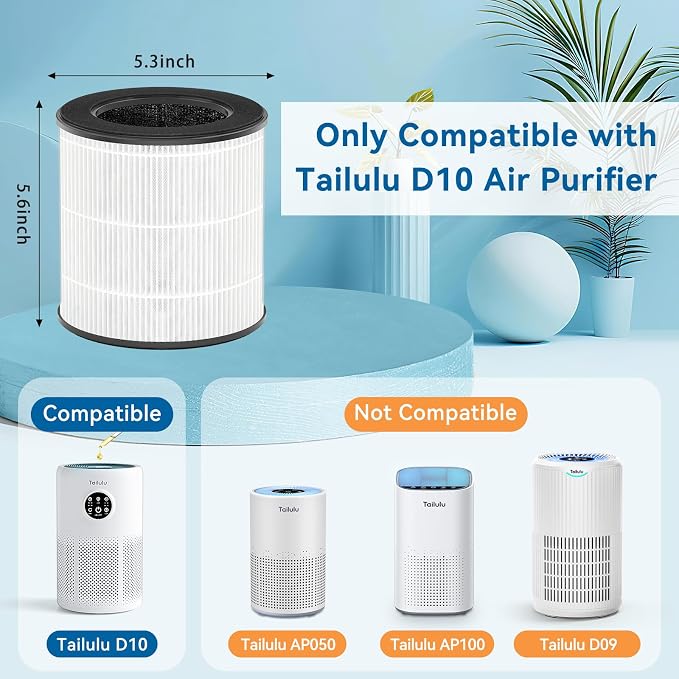 Tailulu 2 Pack D10 Replacement Filter, Air Purifier Filter - Image 7