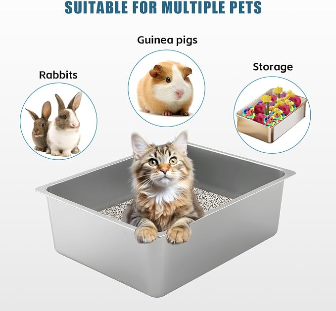 Stainless Steel Cat Litter Box, Metal High Sided Kitty Large Litter Box Pan - Image 6