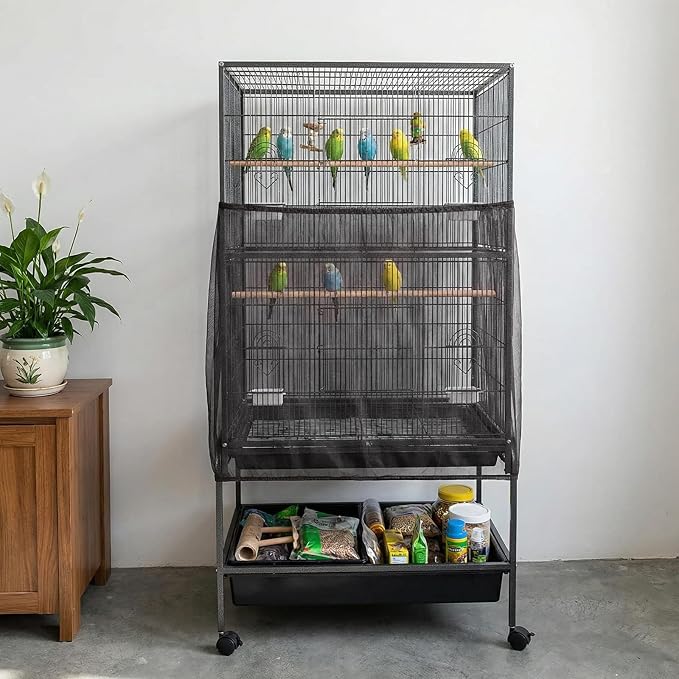 Large Bird Cage Cover Bird Cage Seed Catcher 118 x 31 Inches Adjustable Elastic - Image 6