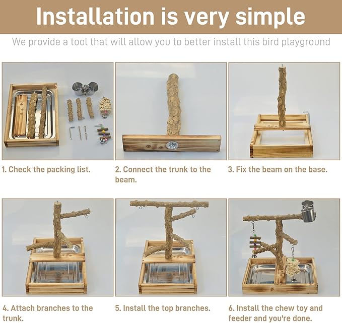 Natural Wood Bird Toys Playground, Bird Cage Accessories, Bird Perches - Image 6