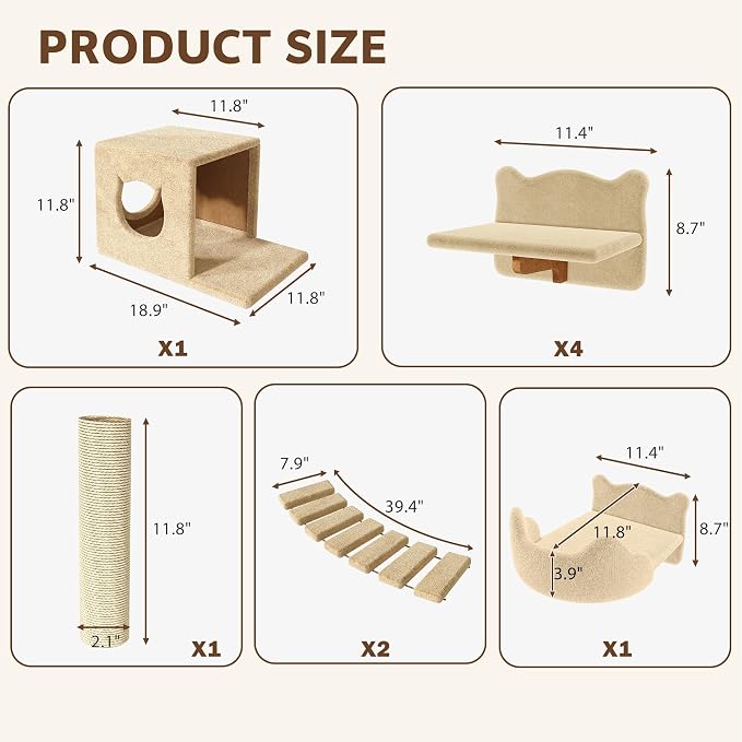 9-in-1 Cat Wall Shelves, Wall Mounted Cats Furniture Set - Image 2