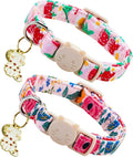 Spring Cat Collar-2 Pack Collars Strawberry and Flower Print Breakaway by BoboRainbow