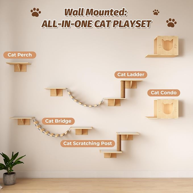 12-Pc Cat Wall Shelves, Cat Wall Furniture Set - Image 4