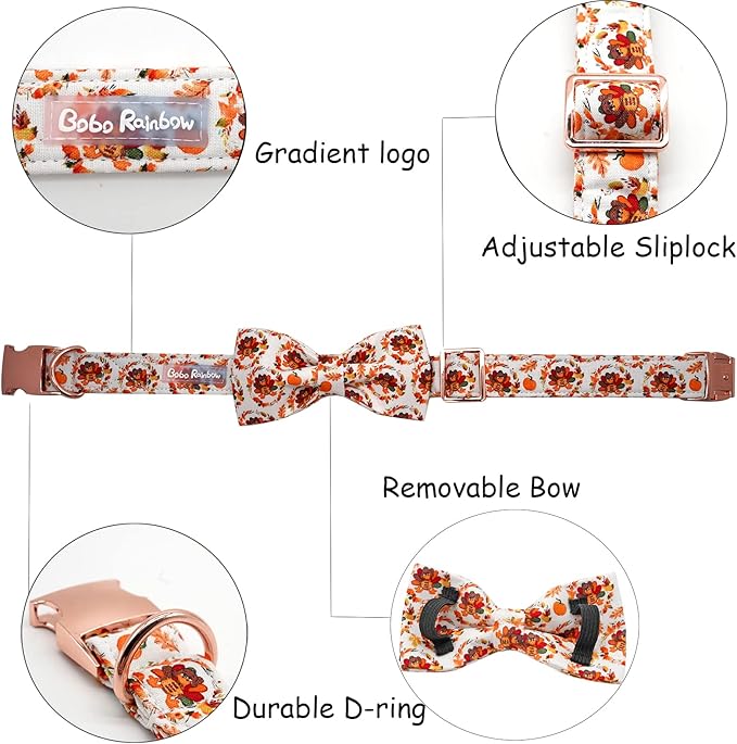 Dog Collar - Thanksgiving Turkey Pet Collar Bowtie Gift Cotton Cute Bow Collar - Image 2