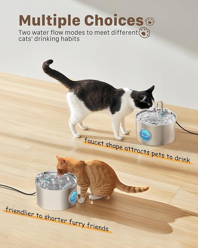 Cat Water Fountain Stainless Steel: 74oz/2.2L Cat Fountain - Image 6