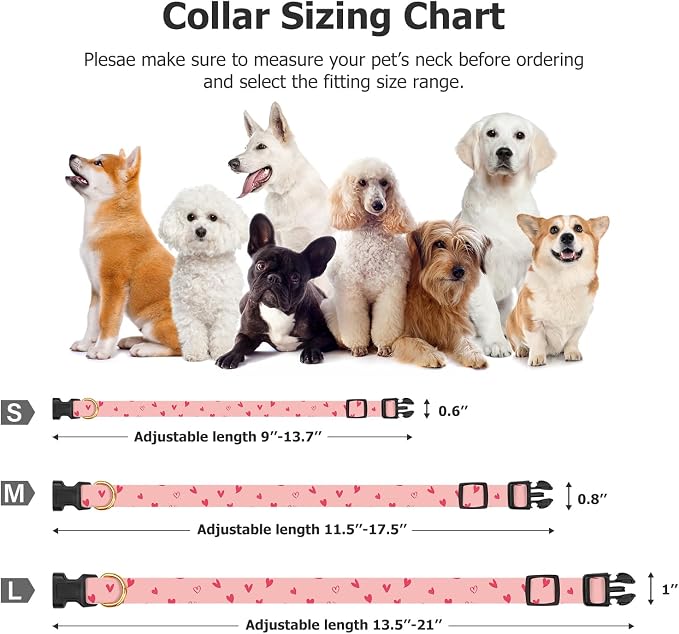 Cotton Handmade Dog Collar Cute and Distinctive Patterns Pink Heart - Image 3