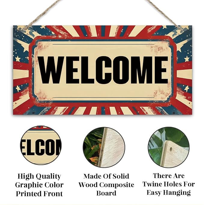 Welcome Sign for Front Door, Welcome Decor Wooden Hanging Sign for Wall Decor - Image 3