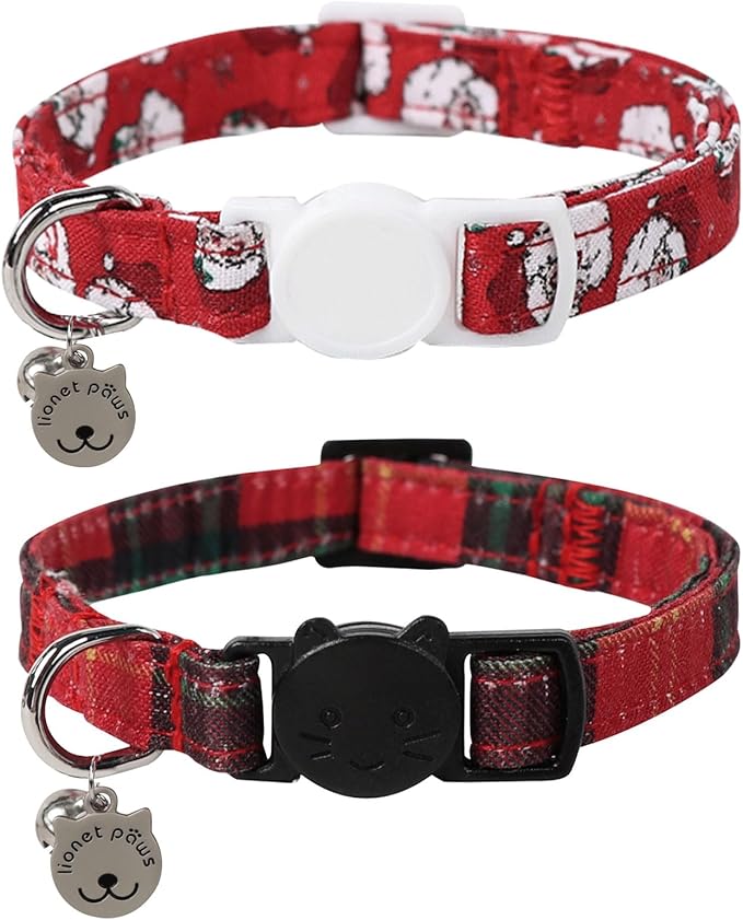Lionet Paws 2pcs Pack Cotton Cat Collar, Breakaway Buckle Christmas Cat Colar by lionetpaws