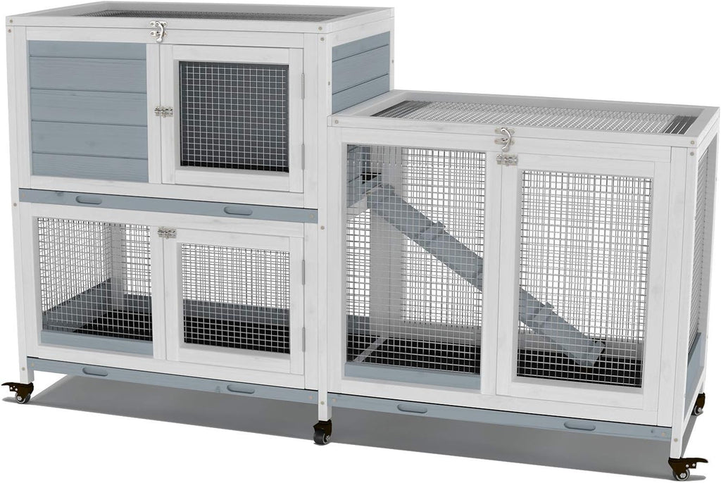 GDLF 58" Rabbit Hutch with Wheels and Cleaning Tray - GlobalHabitat Supply