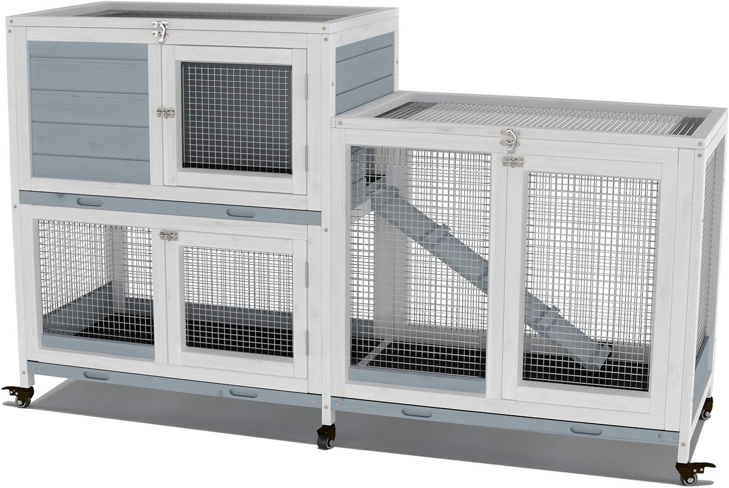 GDLF 58" Rabbit Hutch with Wheels and Cleaning Tray - GlobalHabitat Supply