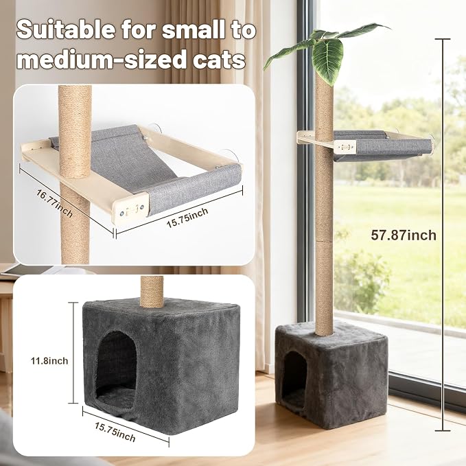 XiaZ Cat Window Perch with Tall Scratching Post, Sleeping & Watching Birds - Image 3