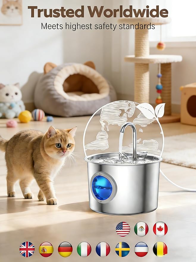 Cat Water Fountain Advanced 304 Stainless Steel 2.2L/74oz - Image 6