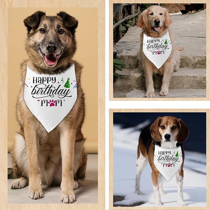 Happy Birthday Mom White Dog Bandana Pet Scarf Accessories Funny Cute Puppy - Image 5