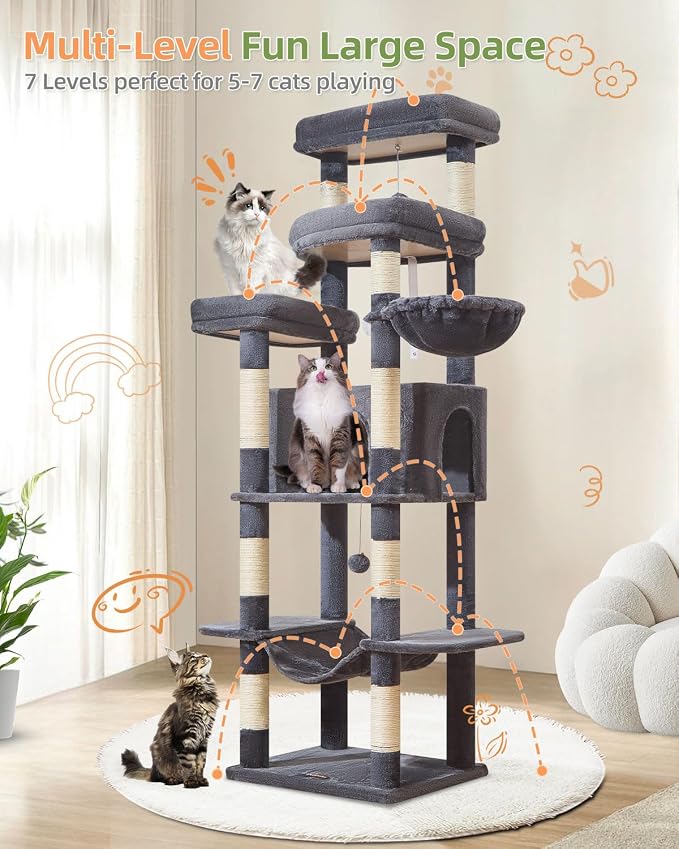Taoqimiao 71 Inches Cat Tree for Large Cats 20lbs+, 3 Giant Perches, Widened - Image 8
