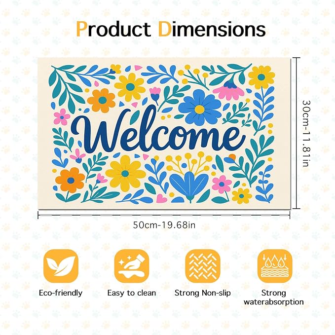 Daisy Flower Pet Food Mat 20" x 12" Welcome Sign Pet Feeding Mat Non Slip Mats - Image 6