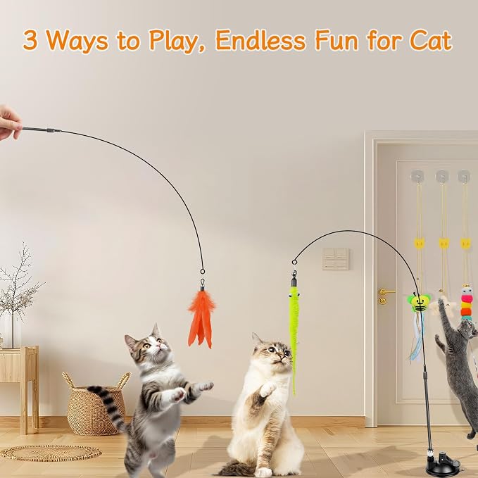 Cat Wand Toy, Interactive Kitten Feather Toys Self Play, Cat Teaser - Image 2
