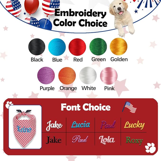 Personalized 4th of July Dog Bandana Embroidered Name Custom Neckwear Dog Scarf - Image 3