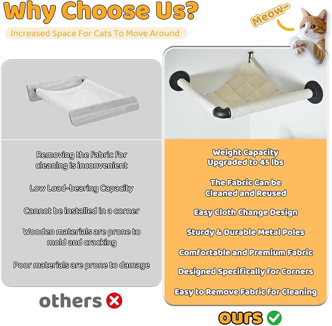 Wall Corner Cat Hammock Wall Mounted, 14.96 x 14.96 inch Wall Mounted Shelves - Image 5