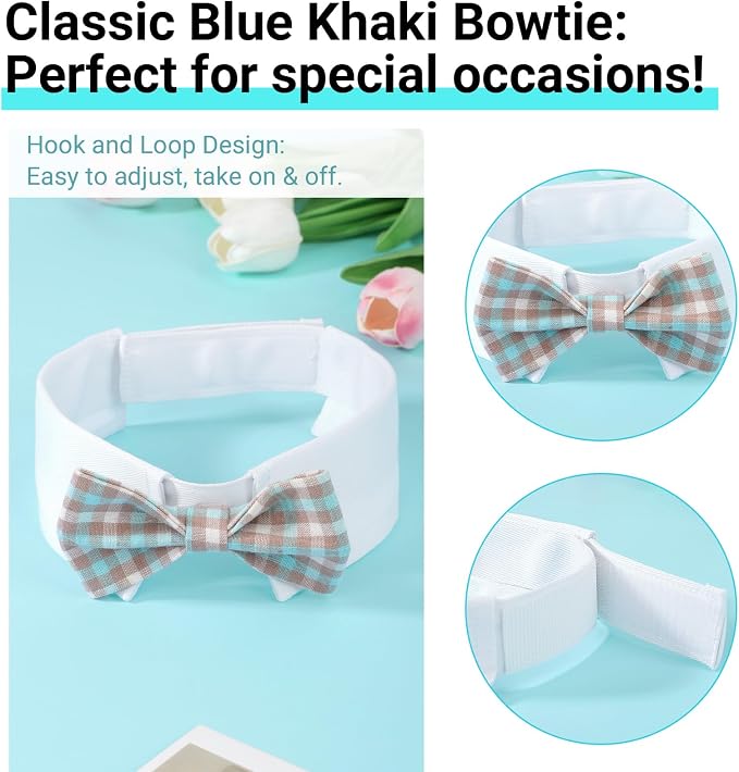 Segarty Dog Bow Tie for Neck Girth 12.6-15.7in, Adjustable Dogs Blue Khaki - Image 3