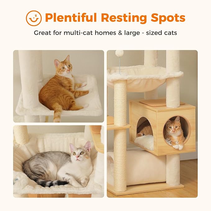 PETEPELA Floor to Ceiling Cat Tree, 93.3''-100.8'' Height Adjustable Wooden Cat - Image 6