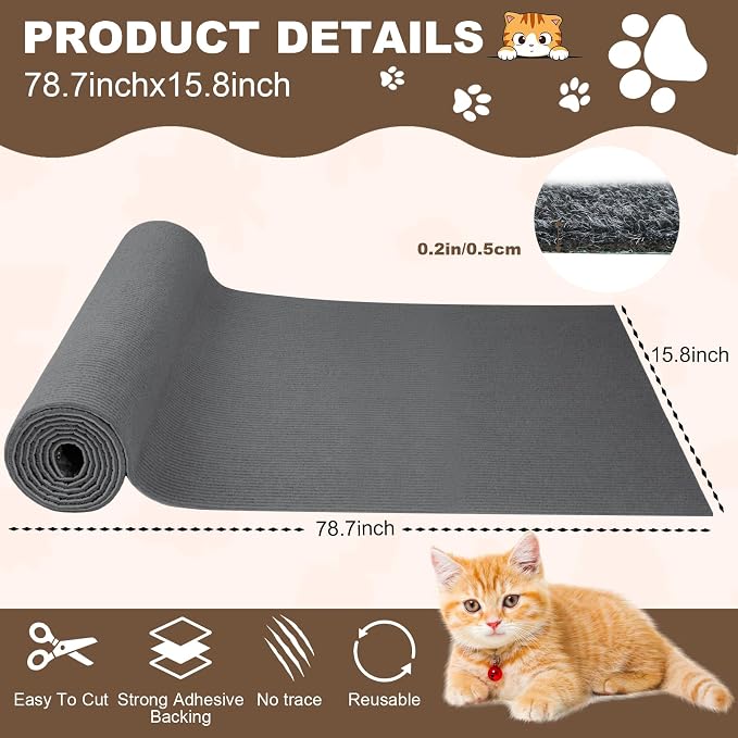 Cat Scratch Furniture Protector, 78.7"x15.8" Cat Scratching Mat, Trimmable - Image 2