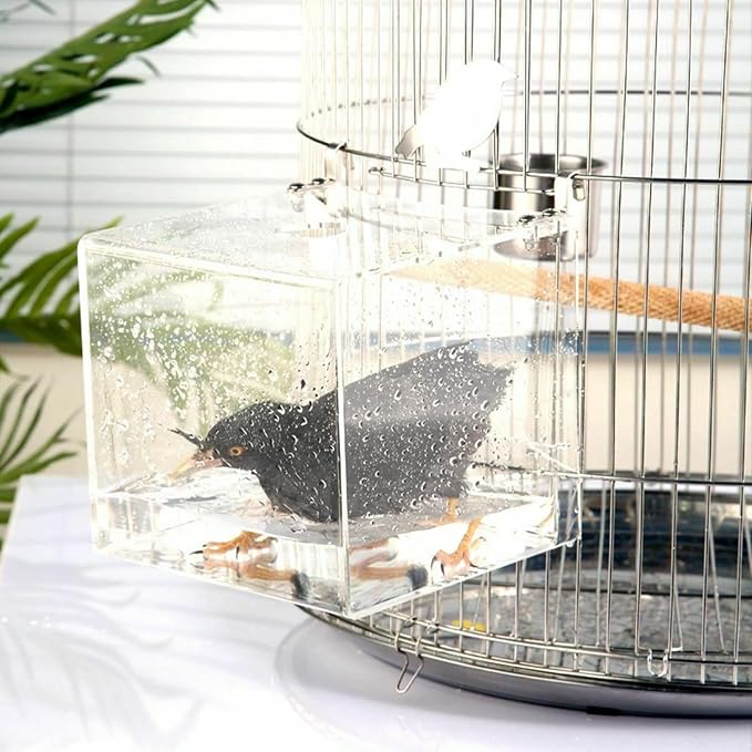 Hanging Bird Bath Cube Bird Bathtub Bath Shower Box Bowl Cage Accessory by GURECOD