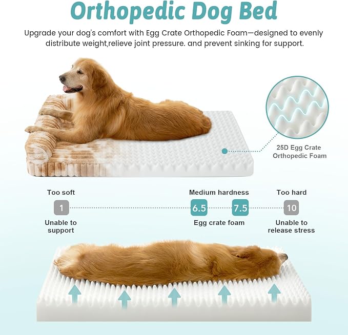 Cute Dog Bed for Large Dogs, Faux Rabbit Fur Orthopedic Foam Dog Bed - Image 4
