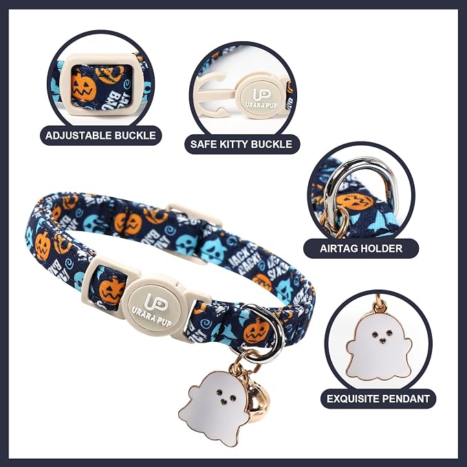 Halloween Cat Collar-2Pack Autumn Pumpkin Kitten Collars-Funny Halloween Ghost - Image 2